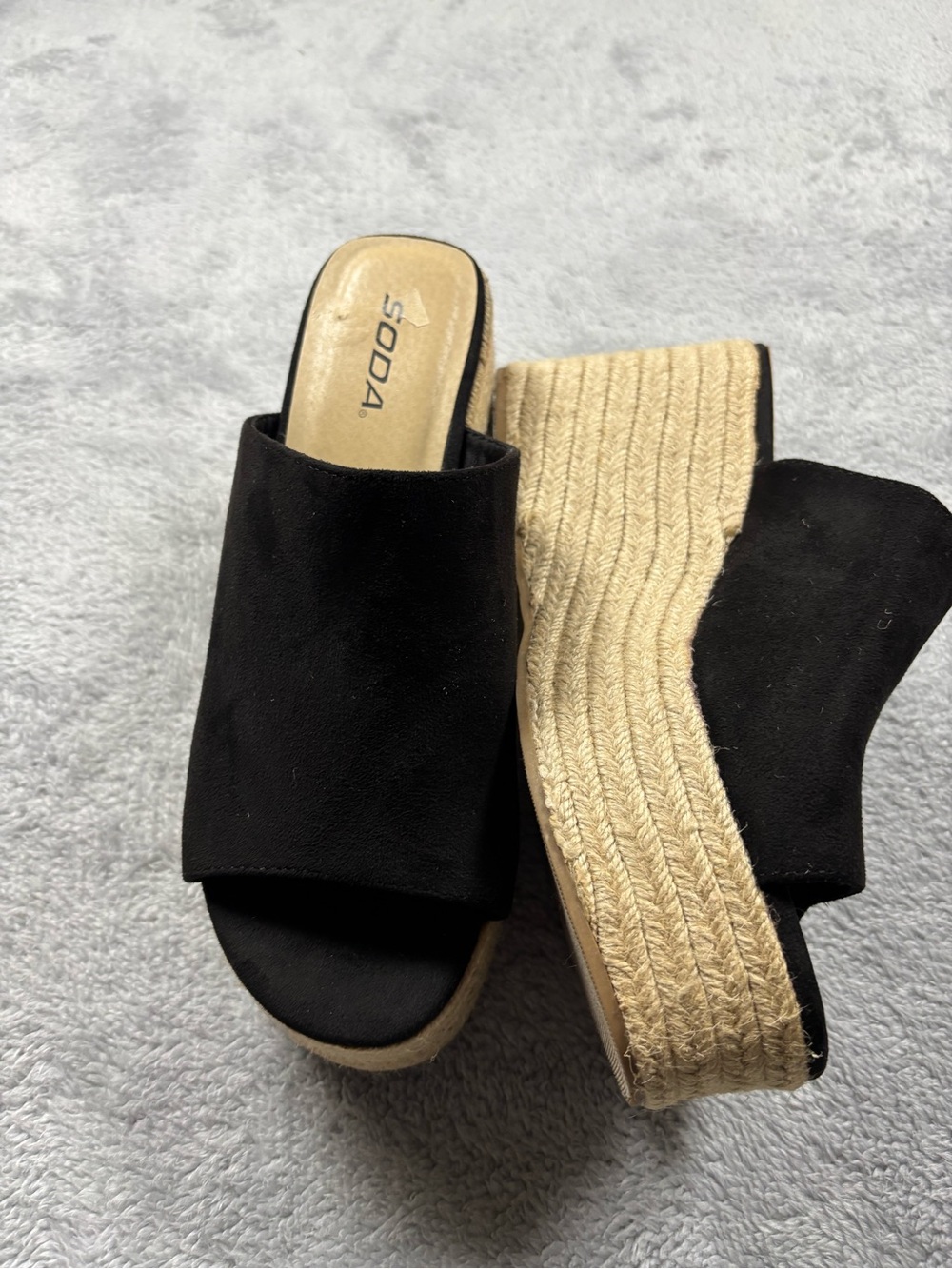 Soda Black Espadrille Platform Slide Sandals
